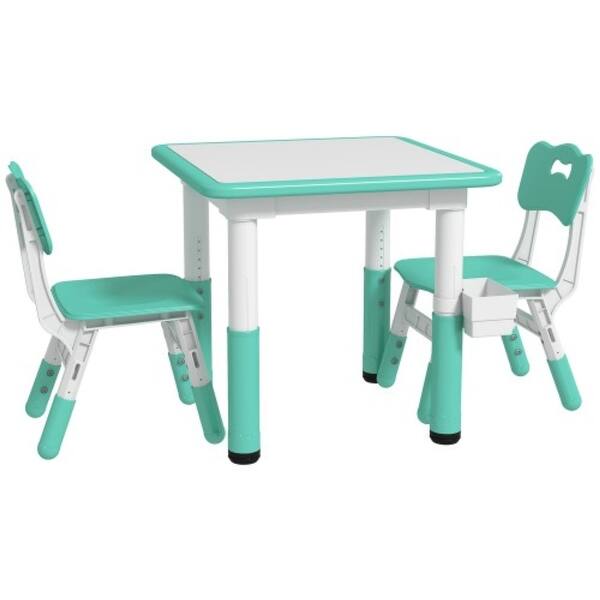 slide 2 of 7, Kids Table and Chairs Set, Adjustable Height Toddler Activity Table with Storage for Crafts and Play Green