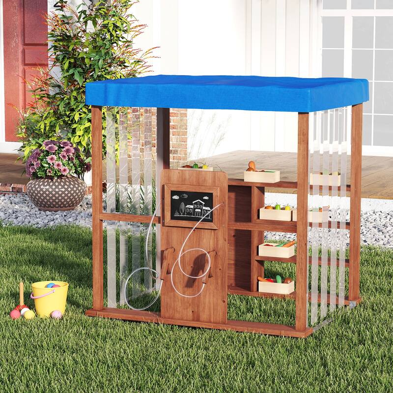 Gymax Kids Gas Station Playhouse w/ Gas Refueling Guns Chalkboards &