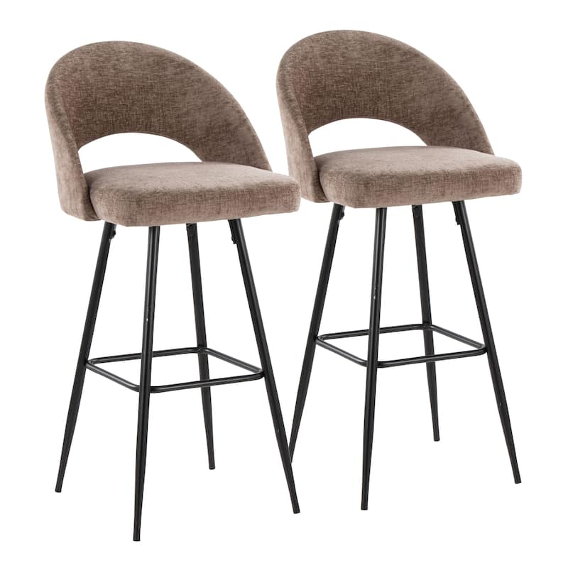 Renee Upholstered 30" Fixed-height Barstool - Set Of 2 - Brown Fabric/Black