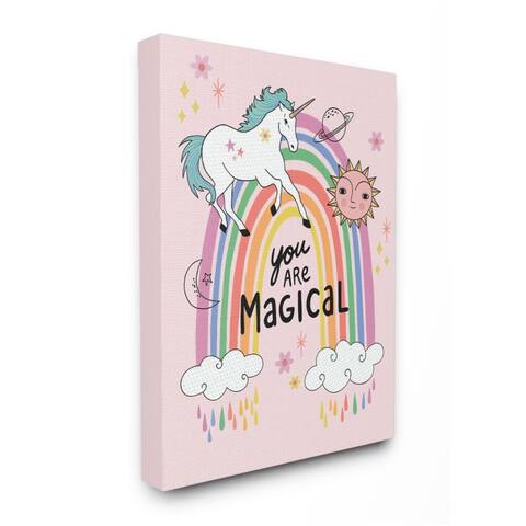 Stupell Industries You Are Magical Phrase Fantasy Unicorn Rainbow Canvas Wall Art