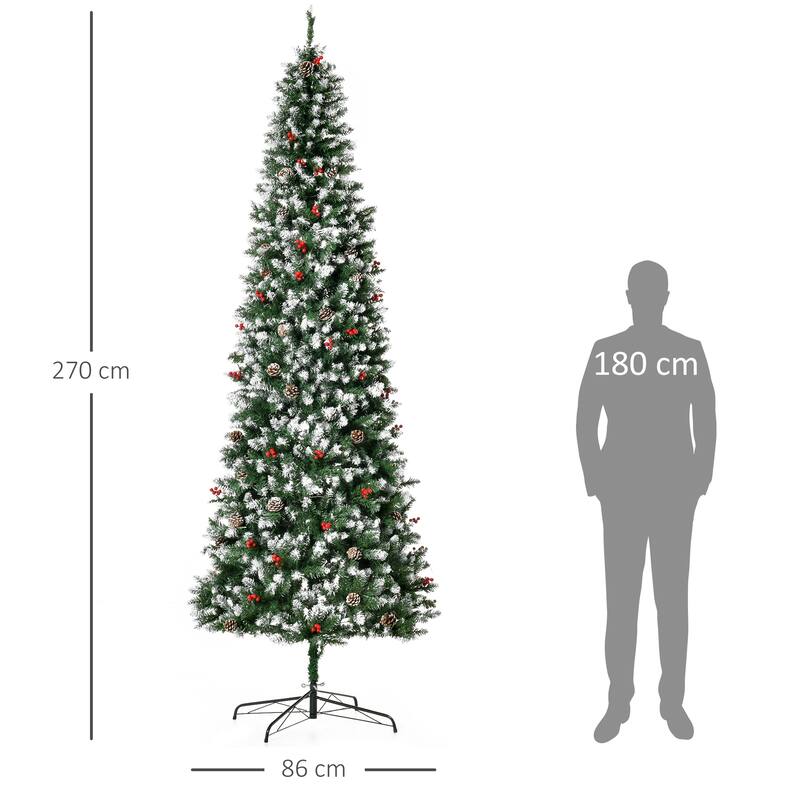 Snow-Flocked Artificial Christmas Tree with LED Lights, Pine Cones & Red Berries, 6ft, 7.5ft, 9ft