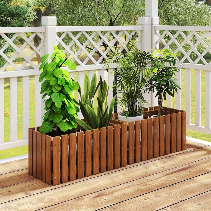 Costway 1/2 PCS Solid wood patio furniture outdoor slat style flower
