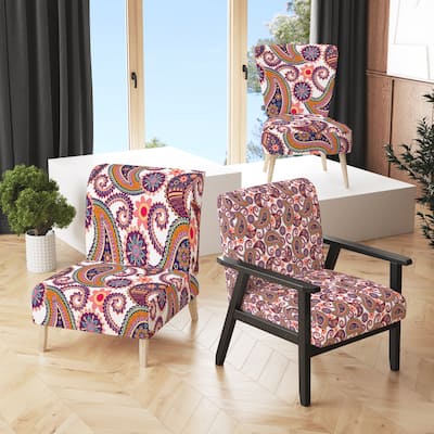 Designart "Peach Floral Paisley" Upholstered Patterned Accent Chair and Arm Chair
