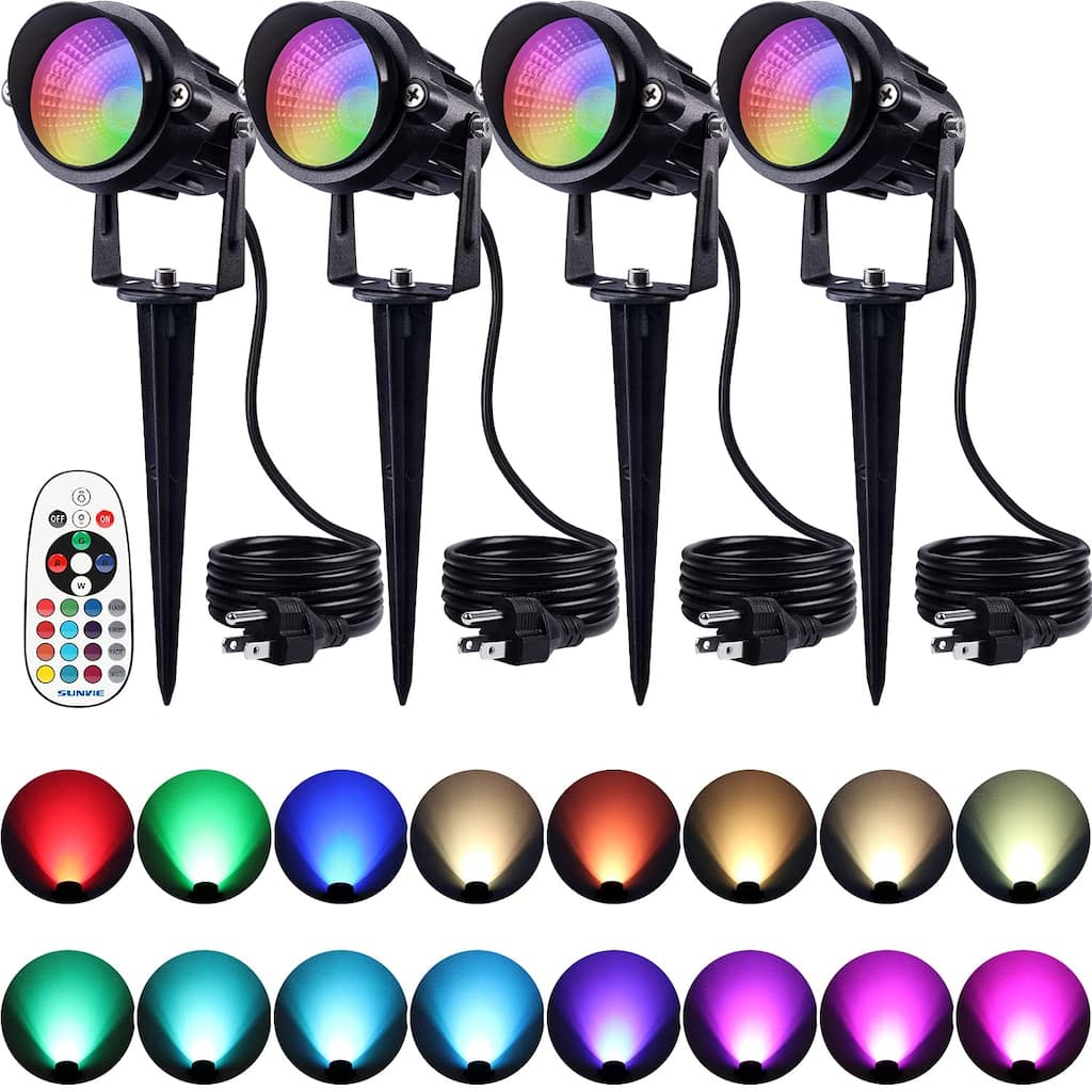 LED Spotlight 12W Color Changing Landscape Lights with Remote Control 120V RGB Landscape Lighting Waterproof Spot Lights, 4 Pack