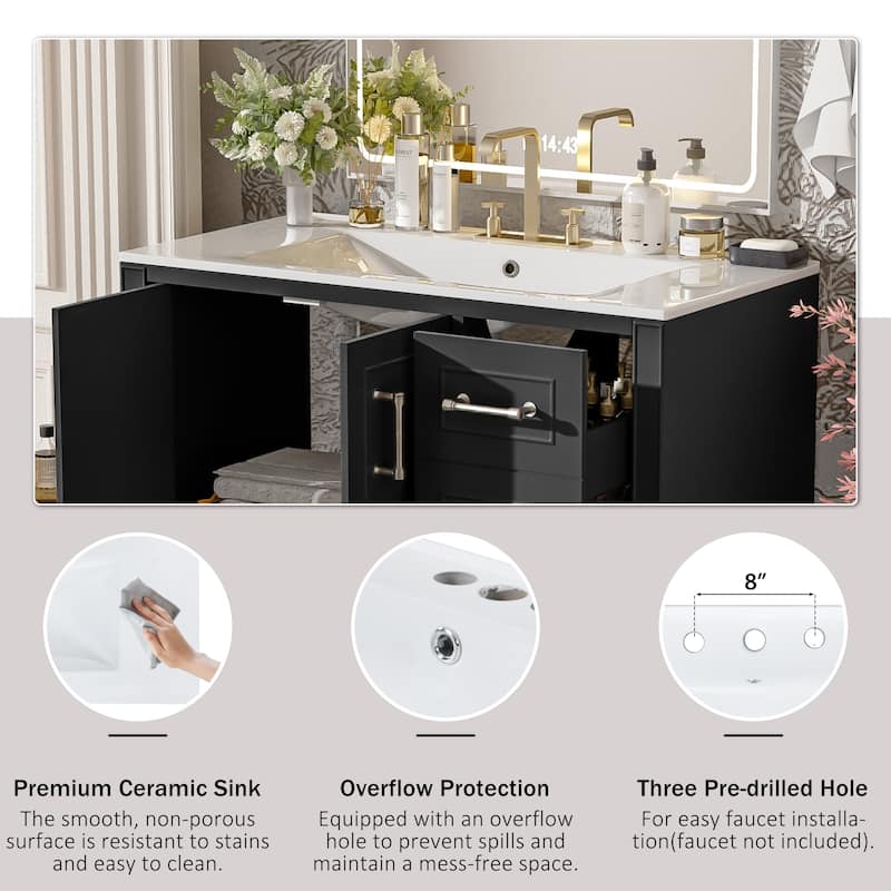 Bathroom Vanity with Resin Sink, Bathroom Vanity Set with 4 Drawers, Bathroom Storage Cabinet with 2 Soft Close Doors