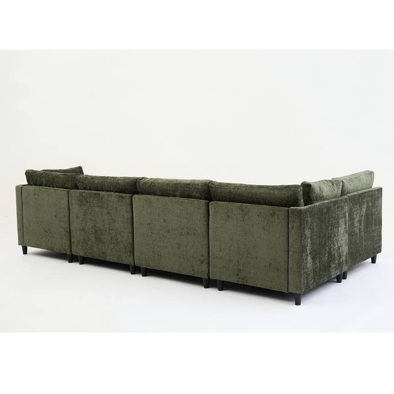 128" Chenille U-Shaped Modular Sectional Sofa with Storage Ottoman, Pocket Spring Support, and 6-Seat Configurable Design