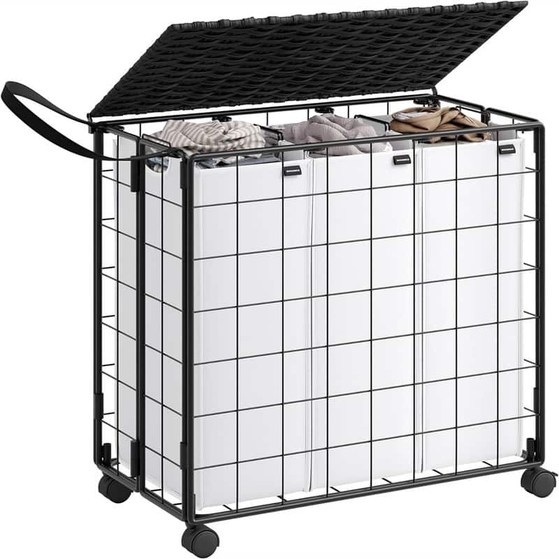 130L Laundry Basket with Lid - 26"L x 13"W x 25.6"H - Ink Black + Cloud White