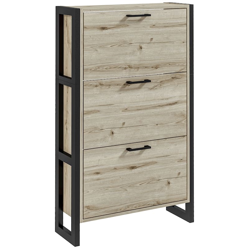 Freestanding Shoe Cabinet with 3 Flip Drawers - N/A