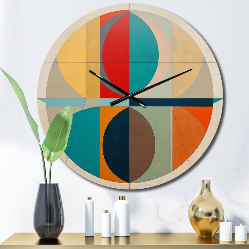 Designart "Serendipity Retro Abstract Midcentury Geometrics I" Modern Midcentury Oversized Wall Clock - 16 In. Wide x 16 In. High