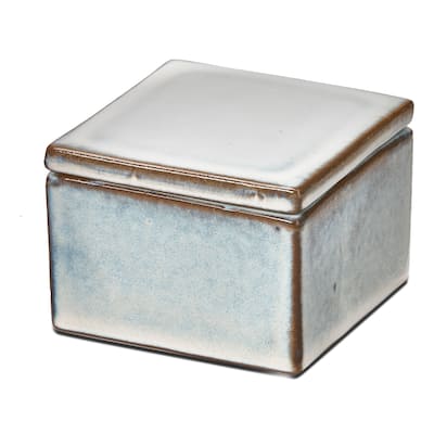 White Decorative Stoneware Box - Ceramic Storage for Summer Decor, 3" H x 4.25" L x 4.25" W, Wipe Clean, Decorative Use Only
