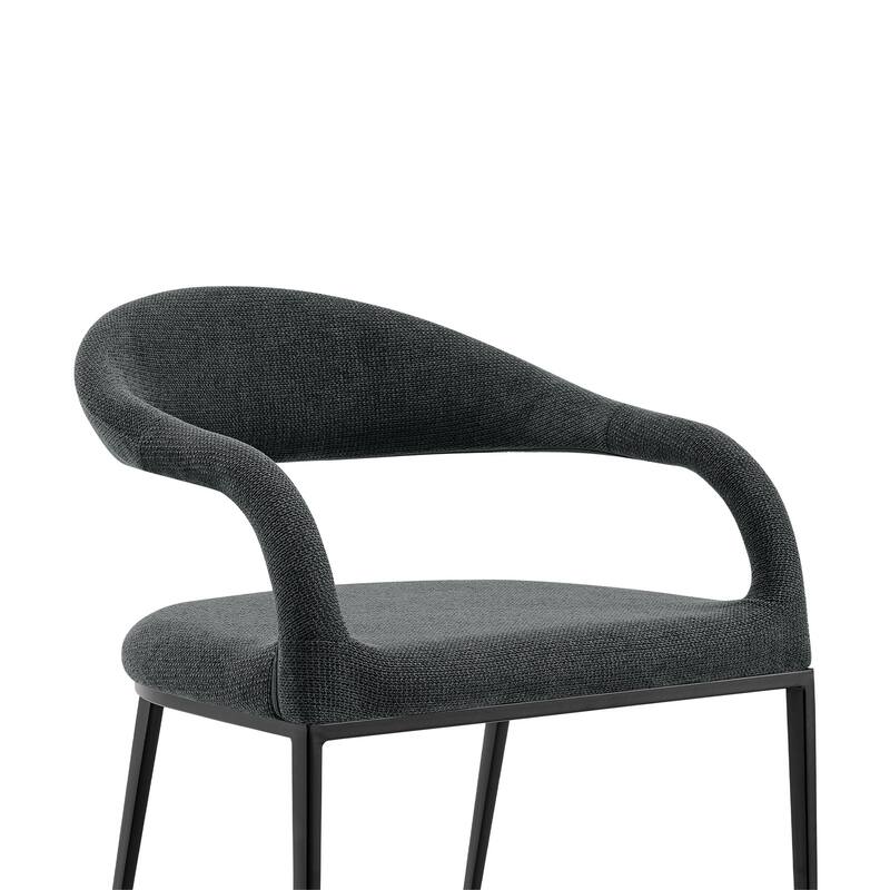 Set of 2 Grey Upholstered Dining Armchairs with Metal Legs and Open Back for Living or Dining Room - 30”H x 21”W x 22”D