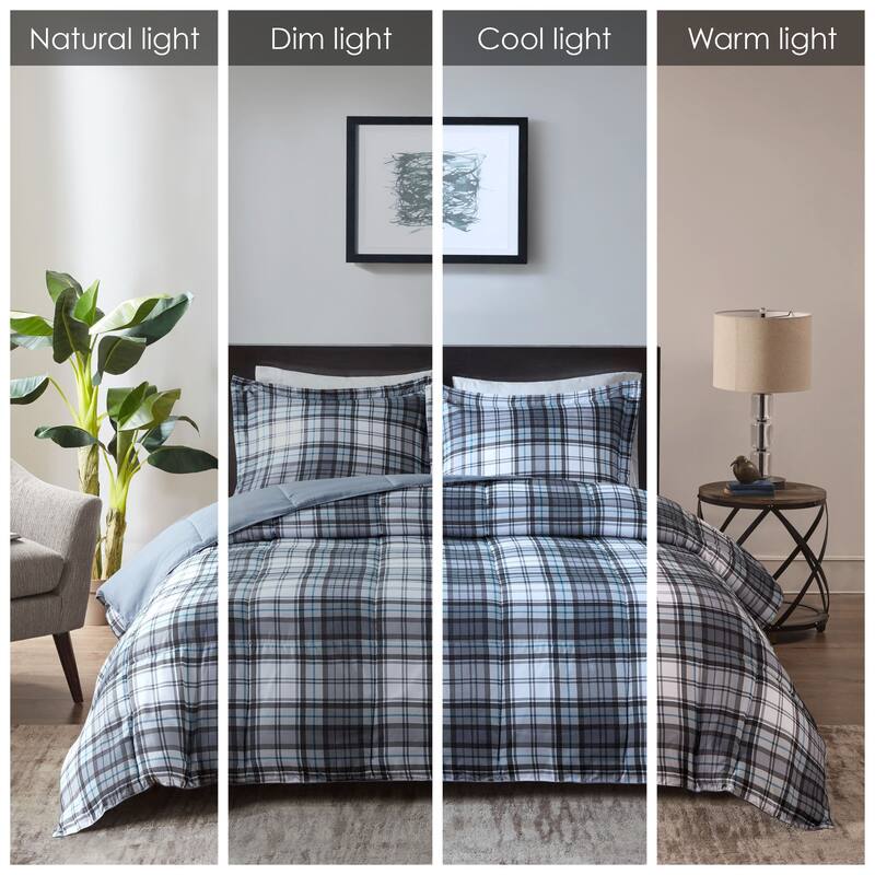 Madison Park Essentials Hartford Plaid Gray 3M Scotchgard Moisture Wicking Down Alternative Comforter Set
