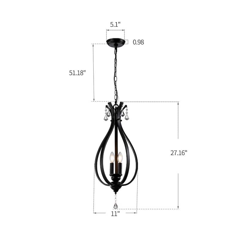 Mini 3-Light Geometric Teardrop Pendant with Crystals Tulipe Lantern Style