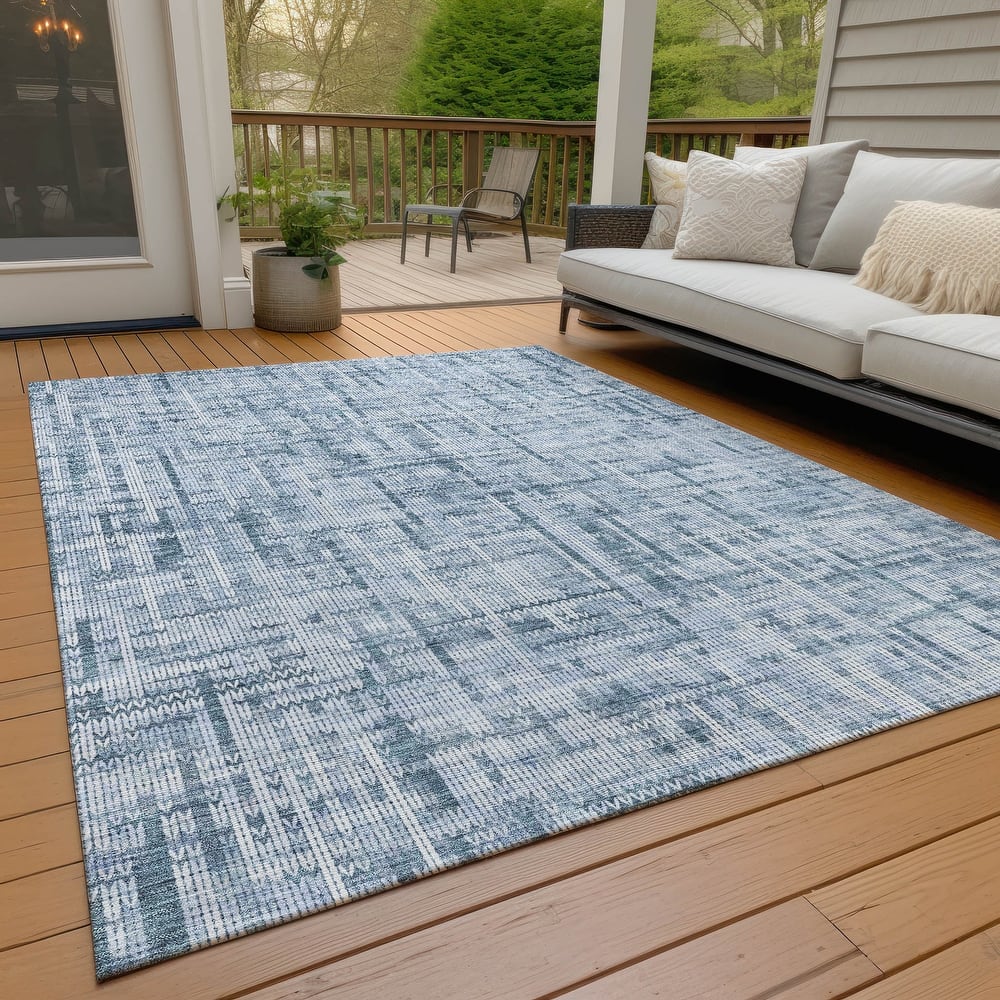 Machine Washable Indoor/Outdoor Modern Crosshatch Chantille Rug