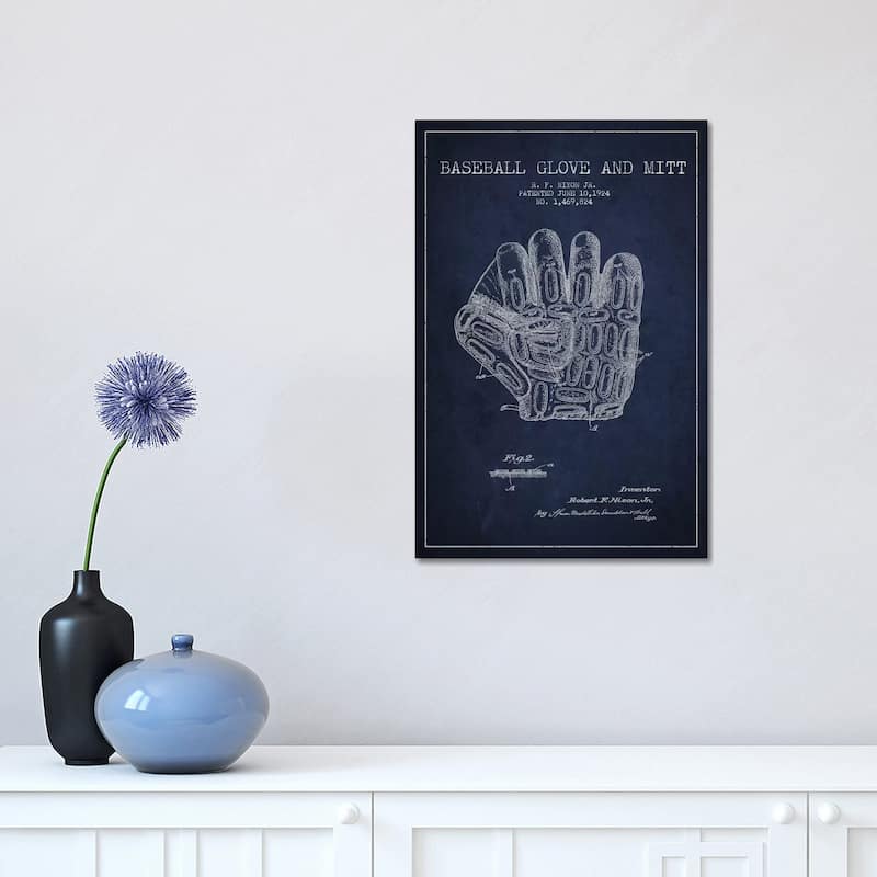 iCanvas "Baseball Glove Navy Blue Patent Blueprint" by Aged Pixel Canvas Print - 18x12x1.5