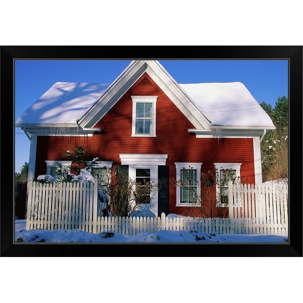 "Rustic house in New England snow" Black Framed Print