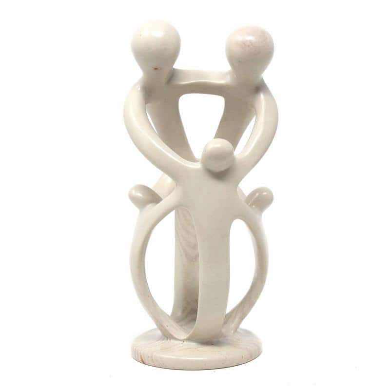 Handmade Soapstone Loving Family Embrace Parent and Child Statue - 2 Parents 3 Children