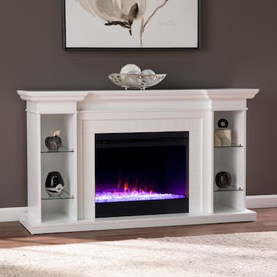 SEI Furniture Hazeltine White Wood Color Changing Fireplace