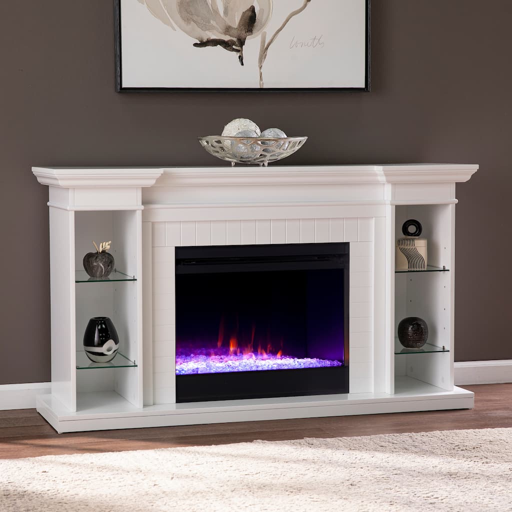 SEI Furniture Hazeltine White Wood Color Changing Fireplace