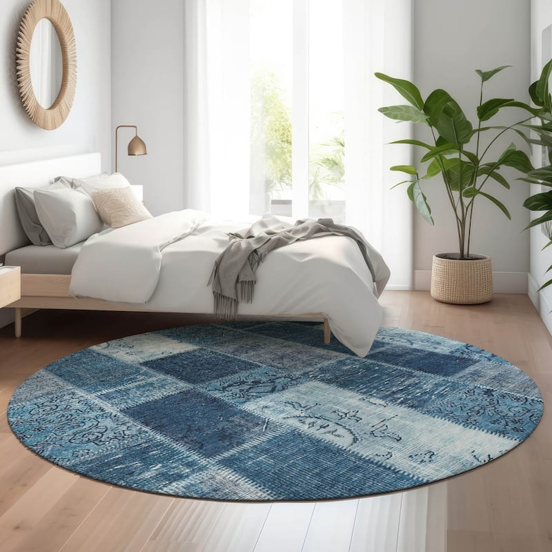 Premium Washable Super Soft Vintage Boho Mayfield Rug - Blue - 8' x 8' - Round