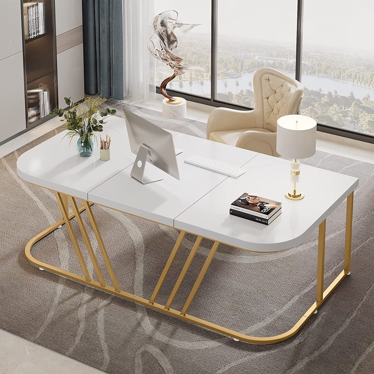 White and gold store executive desk
