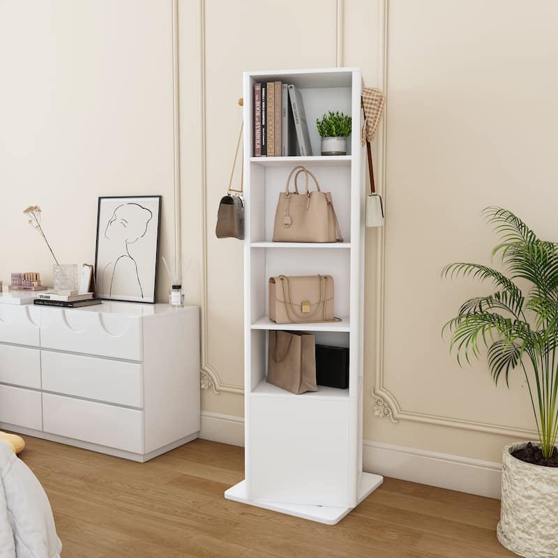 360° Rotating Makeup & Jewelry Cabinet with Full-Length Mirror - Standing Organizer with Coat Rack & 6-Tier Shelves