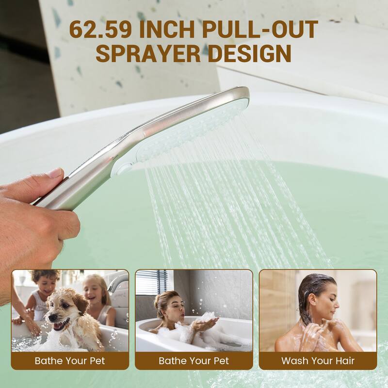 Bathtub Faucet Pressure Balanced 2-Handle Deck-Mount Waterfall Roman Tub Faucet with Handheld Shower Valve Included