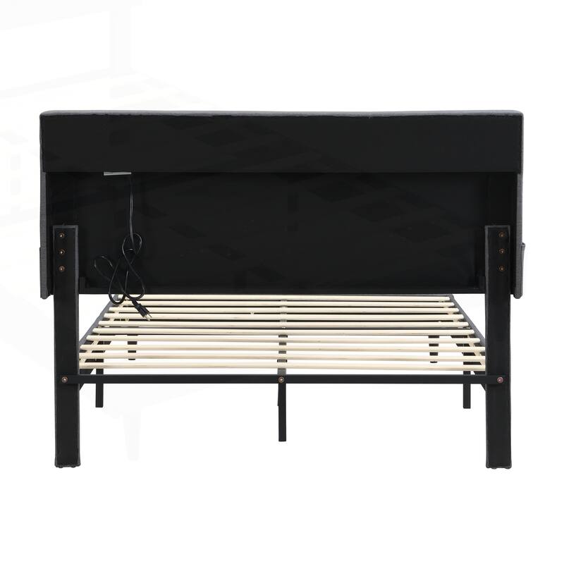 Modern Platform Bed Frame with Tufted Headboard and Multiple Functionalities