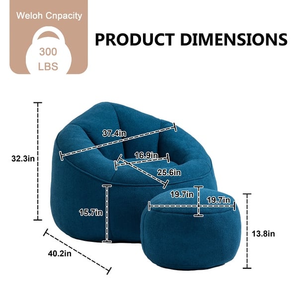 dimension image slide 1 of 6, Microfiber Upholstered High Density Memory Foam Round Lazy Bean Bag Sofa Chair with Ottoman