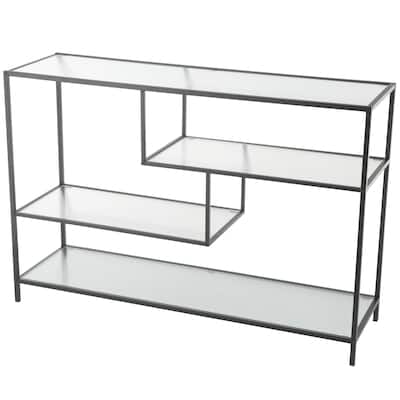 Metal Geometric 4 Shelf Shelving Unit with Clear Glass Shelves - Black - Roche River Decor