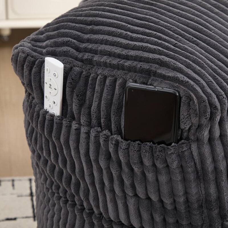 Large Memory Foam Bean Bag Chair for Adults, Corduroy Lounger Sofa with Ottoman