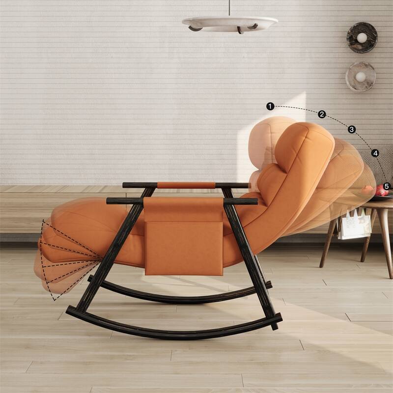 Folding Rocking Upholstered Chair with Adjustable Back and Footrest