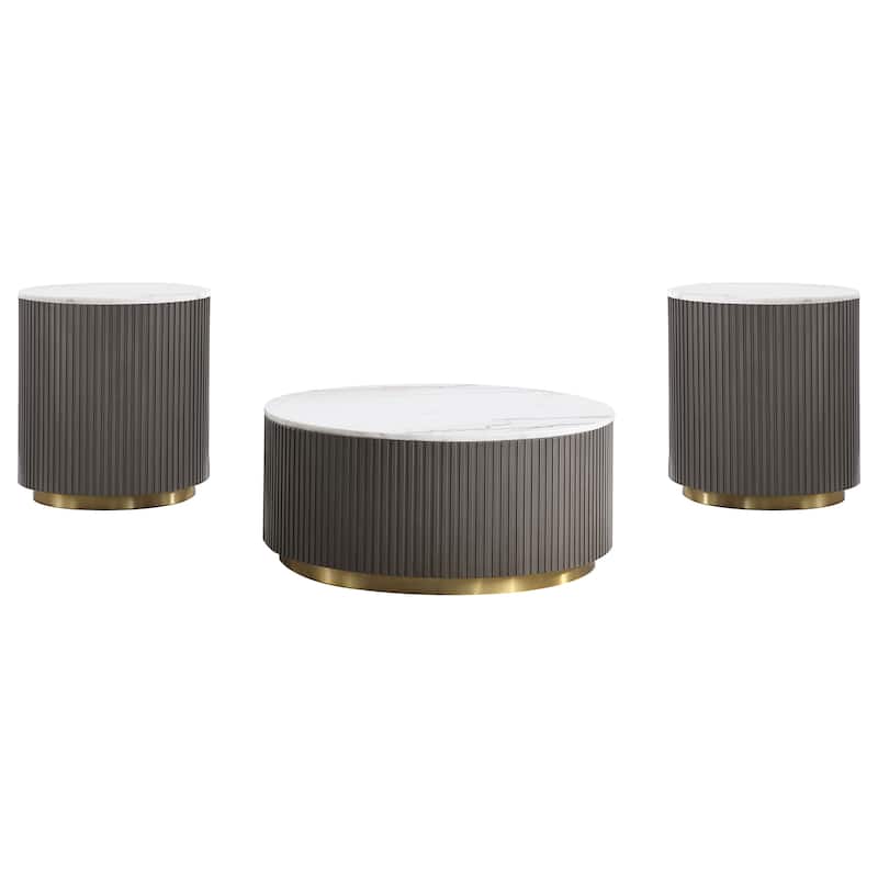 Jason Round Marble Coffee And End Table Set White