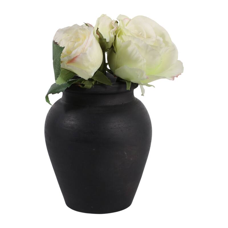 Decorative Round Pottery Vase - Rustic Boho Flower Vase