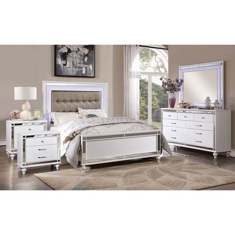 Furniture of America Derc Glam White 5-Piece Bedroom Set with LED Light