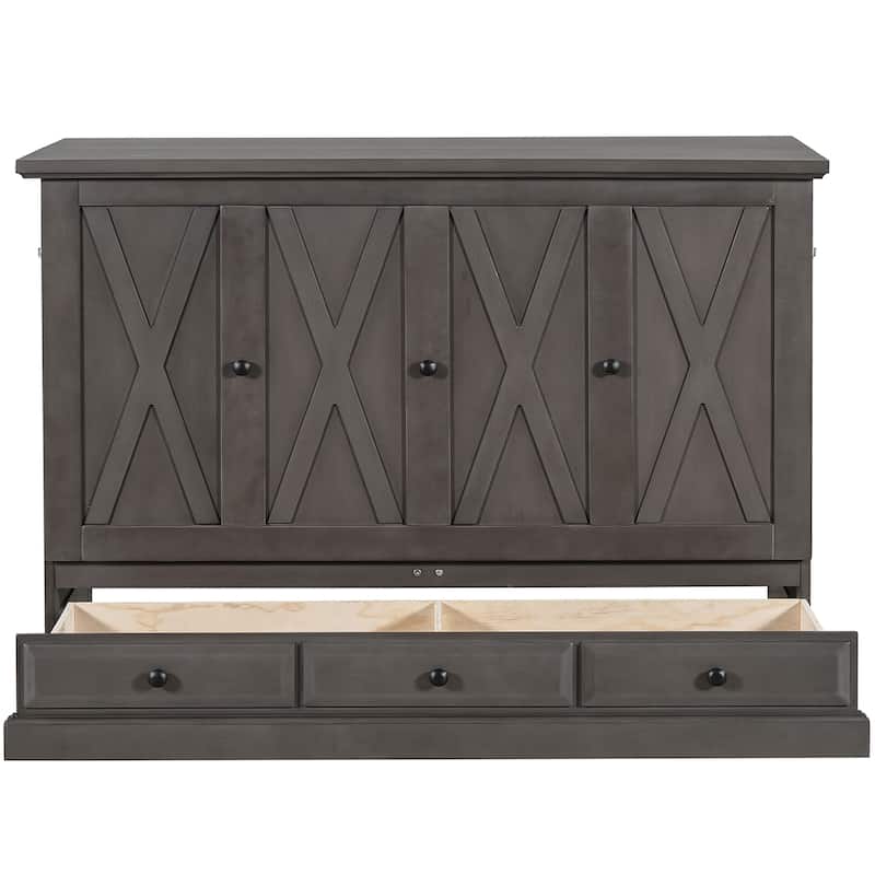 Murphy Bed Chest Cube Cabinet Bed with Charging Station and Large Storage Drawer