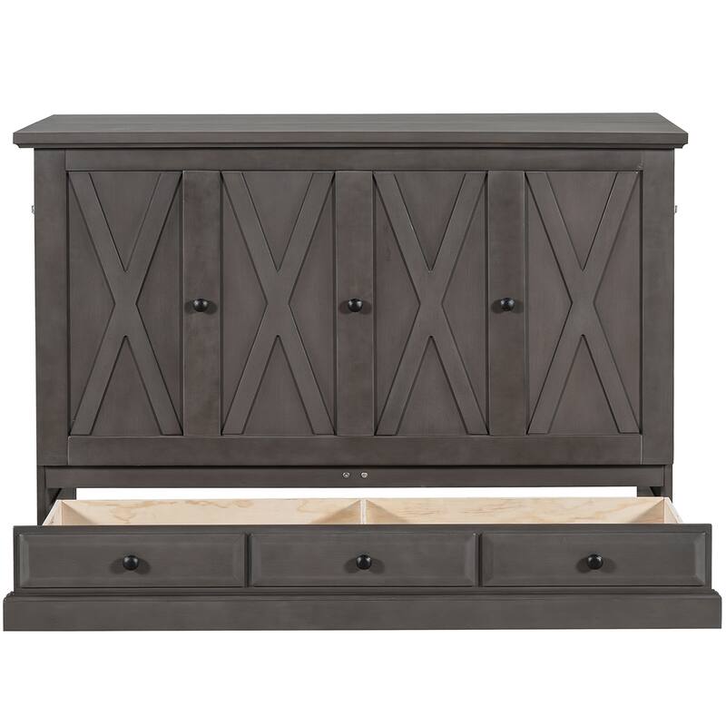 Solid Pine Murphy Bed with Charging Station and Large Storage Drawer