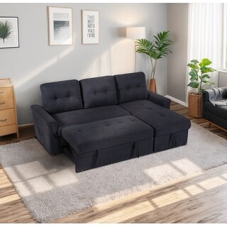 83'' Fabric 3 Seater Sleeper Sofa with Storage Chaise, USB Charging ...