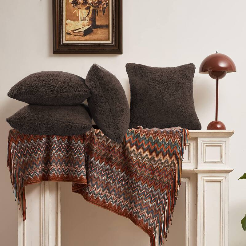 Accent Sherpa Pillow Cover Set of 4 20Inch x 20Inch, NO INSERT