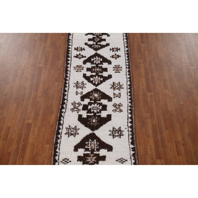 Anatolian Turkish Runner Rug Handmade Tribal Beige Wool Carpet - 3'2"x 12'3"