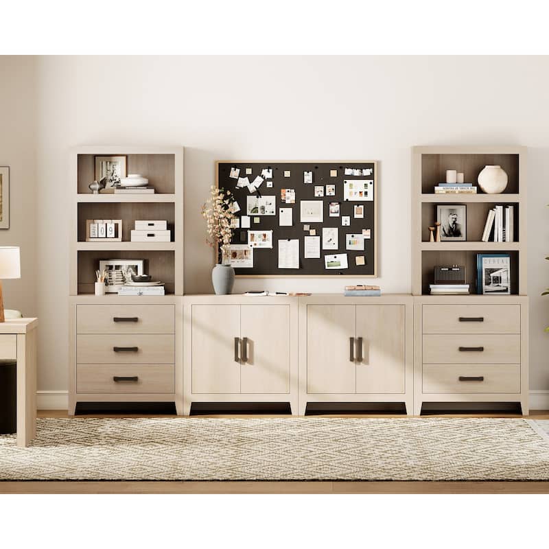 WAMPAT Entertainment Center with Bookshelves, Farmhouse TV Stand, Media Console with Adjustable Shelves for Living Room, Bedroom