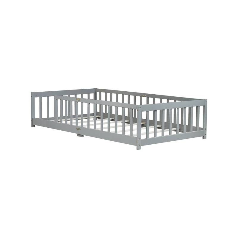 Twin Floor Platform Bed with Fence without Door