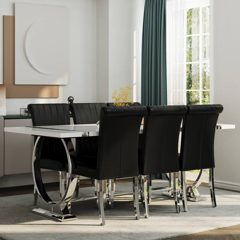 Luxury Dining Table Set with PU Leather Dining Chairs