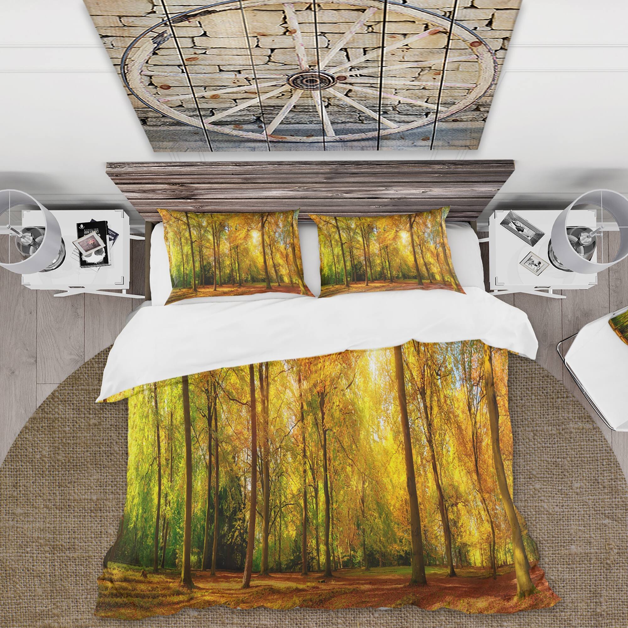 Designart 'Sunshine Through The Autumn Forest' Cabin & Lodge Duvet