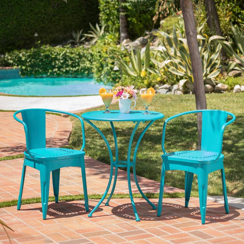 Roomfitters 3-Piece Metal Bistro Set, Outdoor Patio Table and Chairs for Balcony, Garden or Deck - Teal