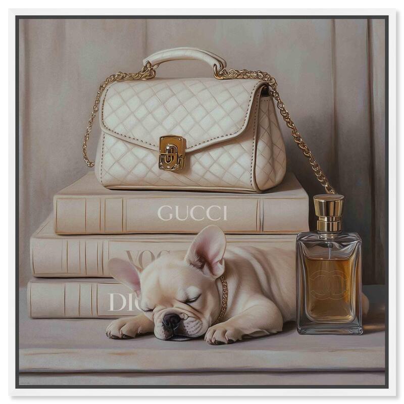 Ivory Books and Frenchie Canvas by Art Remedy - White - 24" x 24"