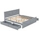 preview thumbnail 12 of 11, King Wooden Platform Bed with Headboard and Four Pull-Out Storage Drawers, Sturdy Frame with Slats and Center Support Legs