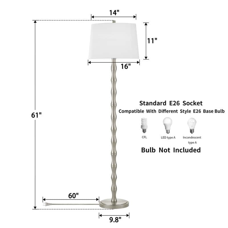 KAWOTI 61'' Floor Lamp with Fabric Drum Shade