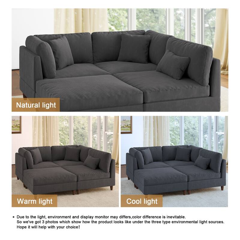 112" W Modern Upholstered Corduroy Modular Sectional Sofa
