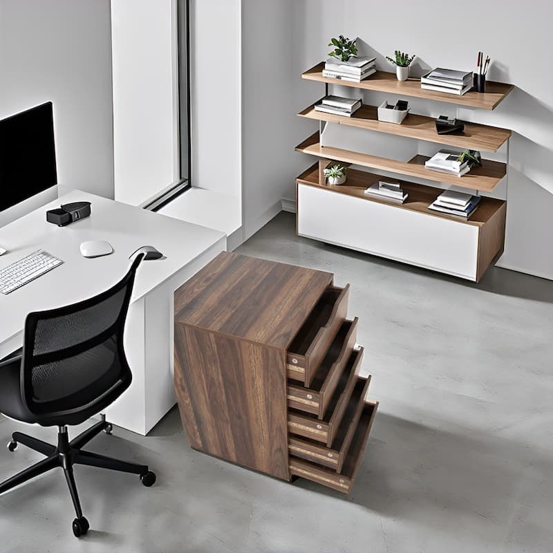 Portable 5-Drawer Wooden Cabinet with 360° Wheels, Smooth Pullout & Extra Top Storage